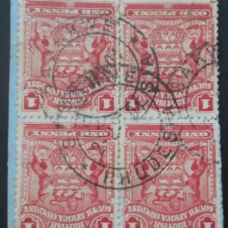 Rhodesia 1898 One Penny Block with SEBAWKE (DC) postmark