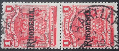 Rhodesia 1909 One Penny pair with HARTELY Day Month (SC) postmark