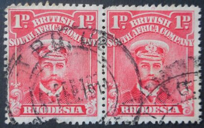 Rhodesia Admiral One Penny pair with TPO UP no stop after T (DC) postmark