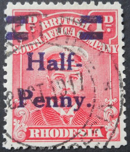 Rhodesia Admiral HalfPenny Livingstone overprint with BROKEN HILL (DC) postmark