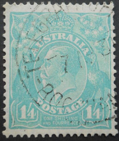 Australia 1931 GV One Shilling and Four Pence with TELEGRAPHIC OFFICE ROCKHAMPTON postmark