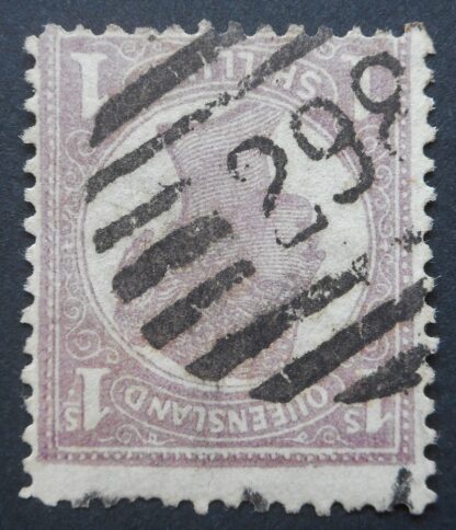 Queensland 1897 One Shilling with Barred 298 postmark