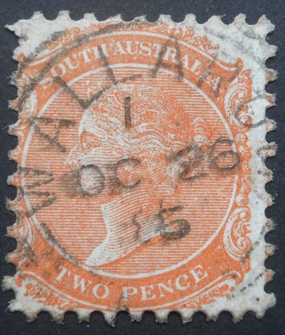 South Australia 1885 Two Pence with WALLAROO Code 1 (Square Circle) postmark