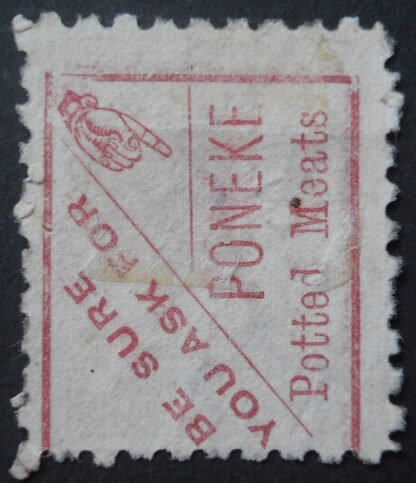 New Zealand 1893 One Penny p10 with Poneke Potted Meats advert SG 218l used