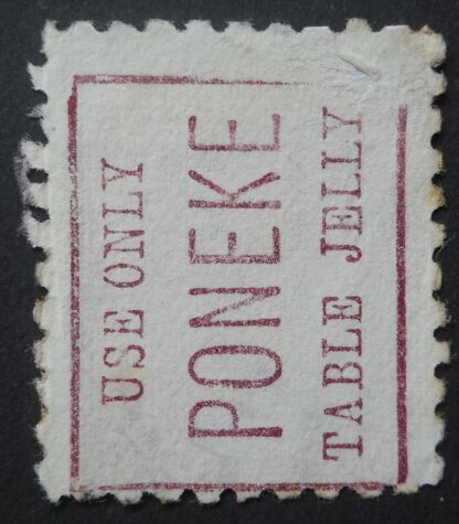 New Zealand 1893 One Penny p10 with Poneke Table Jelly advert SG 218l used