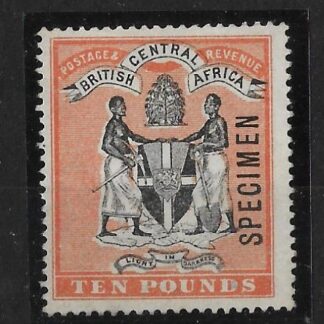 BCA/Nyasaland 1896 QV Ten Pounds Specimen Overprint SG 41s mint