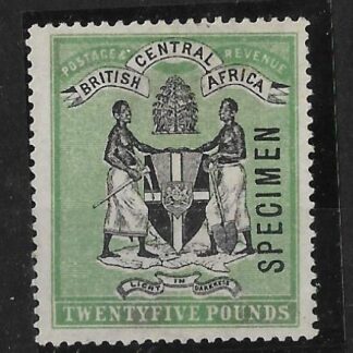 BCA/Nyasaland 1896 QV Twenty Five Pounds Specimen SG 42s mint