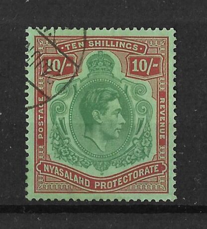 Nyasaland 1938 GVI Ten Shillings SG 142 fine used