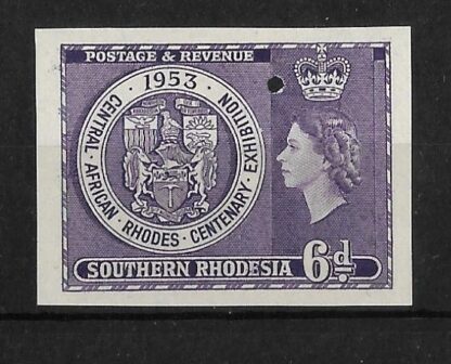 Southern Rhodesia 1953 Rhodes Centenary Exhibition Punch Proof Imperf mint