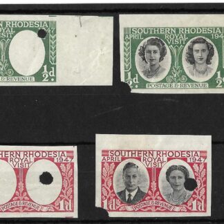 Southern Rhodesia 1947 Royal Visit Imperf Punched Proofs of Frame and full design