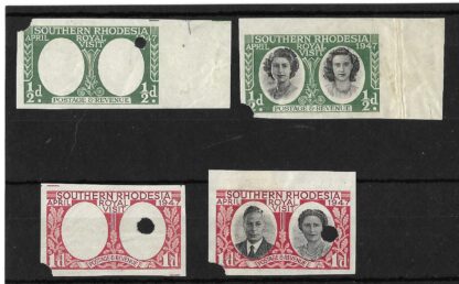 Southern Rhodesia 1947 Royal Visit Imperf Punched Proofs of Frame and full design