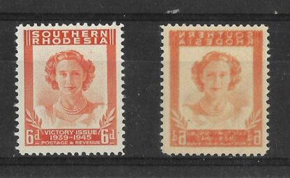 Southern Rhodesia 1947 Victory Six Pence printed on gummed side with normal