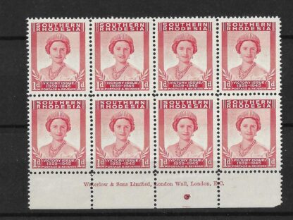 Southern Rhodesia 1947 Victory One Penny Full Imprint over four stamps unmounted mint