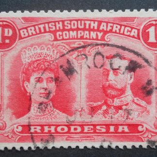 Rhodesia Double Head One Penny with SHAMROCK M Month Day P for Year (Skeleton) postmark