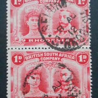 Rhodesia Double Head One Penny p13½ pair with SELUKWE Day Month (SC) postmark