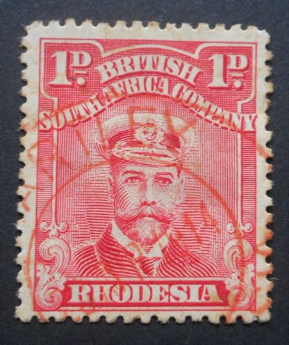 Rhodesia Admiral One Penny with HARTLEY in orange (DC) postmark