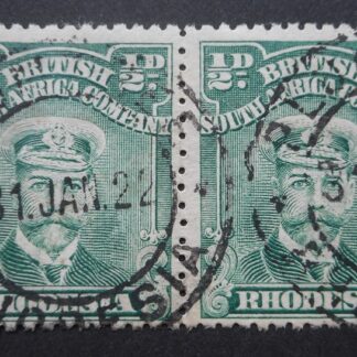 Rhodesia Admiral HalfPenny pair with PLUMTREE (DC) postmark