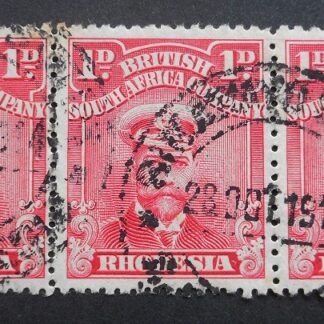 Rhodesia Admiral One Penny strip with BULAWAYO STATION (DC) postmark