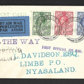 Swaziland 1934 First Airmail Service to South Rhodesia and Nyasaland with cachets and back stamps
