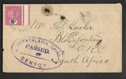 Ceylon Prisoner of War cover to South Africa with Diyatalawa cachet