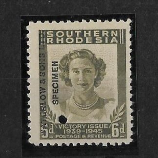 Southern Rhodesia 1946 Victory Six Pence unissued colour overprinted WATERLOW & SONS Ltd SPECIMEN mint