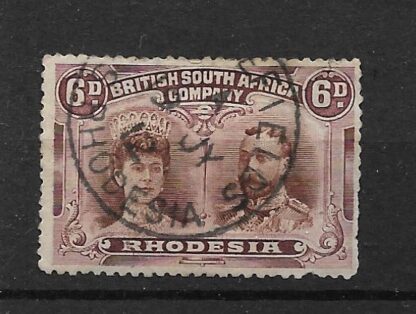 Rhodesia Double Head Six Pence with BATTLEFIELDS Code A (Skeleton) postmark
