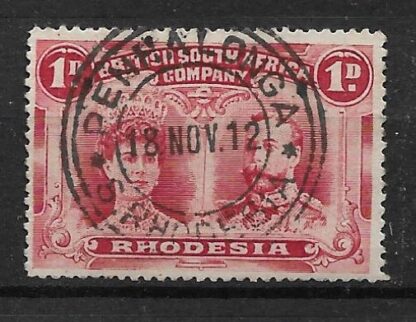 Rhodesia Double Head One Penny with BATTLEFIELDS MINE (TC) postmark