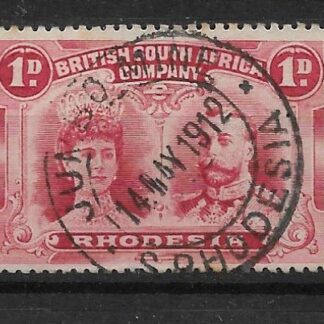 Rhodesia Double Head One Penny with JUMBO MINE damaged MA in May (DC) postmark