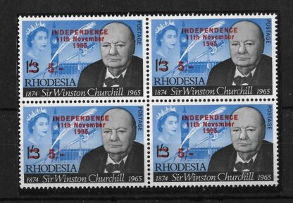 Rhodesia 1965 Churchill overprints with Cape Town Forgery block unmounted