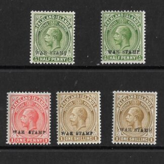 Falkland Islands 1921 GV War Tax Half Penny to One Shilling five values mint