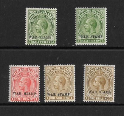 Falkland Islands 1921 GV War Tax Half Penny to One Shilling five values mint