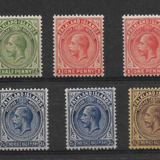 Falkland Islands 1921 GV Halfpenny to One Shilling SG 73/79 mint