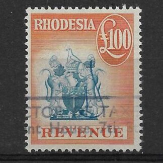 Rhodesia 1966 Revenue One Hundred Pounds Mewett 450 fine used