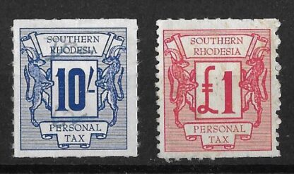 Southern Rhodesia 1961 Personal Tax Ten Shillings and One Pound used