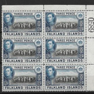 Falkland Islands 1938 GVI Three Pence corner block SG 153a unmounted mint