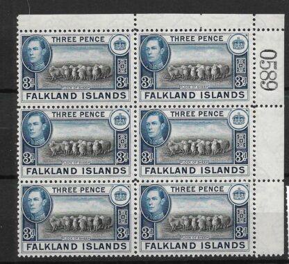 Falkland Islands 1938 GVI Three Pence corner block SG 153a unmounted mint