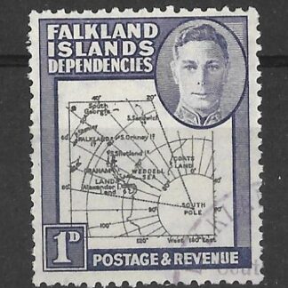 Falkland Islands Dependencies 1946 GVI Thick Map Issue One Penny with extra Island flaw SG 2aa used