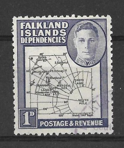 Falkland Islands Dependencies 1946 GVI Thick Map Issue One Penny with extra Island flaw SG 2aa used