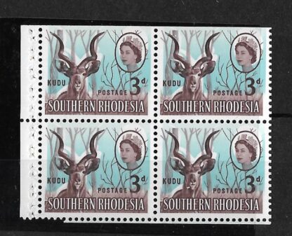 Southern Rhodesia 1964 QEII Three Pence Kudu booklet pane with huge blue shift mint