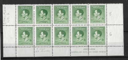 New Guinea 1937 GVI Coronation Five Pence Bottom two rows with re-entry mint