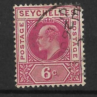 Seychelles 1906 EVII Six Pence with dented frame SG 62a used