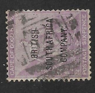 Rhodesia 1896 Six Pence Cape overprint with Barred Oval 320 postmark