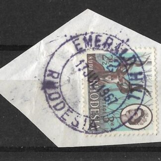 Rhodesia 1967 Two and a Halfpence with EMERALD HILL in purple (DC) postmark