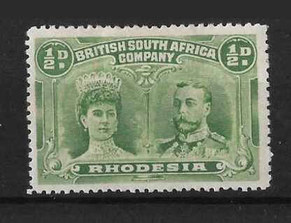 Rhodesia Double Head Halfpenny Apple Green perf 14 mounted mint