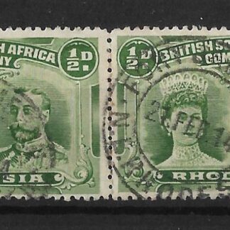 Rhodesia Double Head Halfpenny pair with FORT JAMESON (DC) postmark