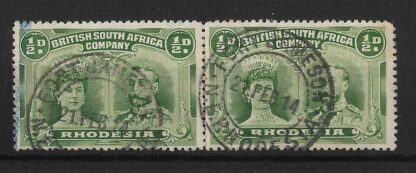 Rhodesia Double Head Halfpenny pair with FORT JAMESON (DC) postmark