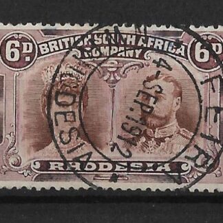 Rhodesia Double Head Six Pence with FEIRA jet black viscous ink (DC) postmark