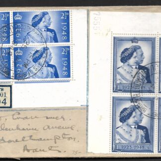 Great Britain 1948 GVI Royal Silver Wedding blocks on cover