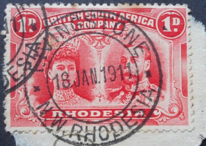 Rhodesia Double Head One Penny with LIVINGSTONE (DC) postmark