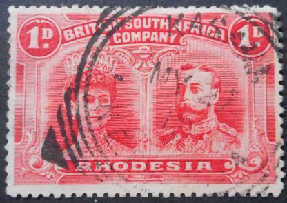 Rhodesia Double Head One Penny with KASAMA Month Day (Square Circle) postmark